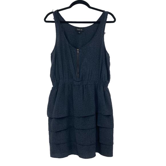 Charlie Jade Silk Animal Print Deep Blue Dress Tiered Ruffle Cocktail Zipper L - Picture 1 of 9